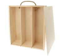 Wooden World - Elegante caja de vino de madera con asa de cuerda para tres 3 botellas