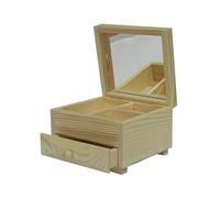 Wooden World - Joyero de madera con espejo y cajón