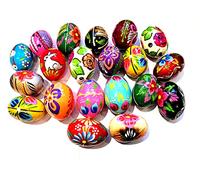 Wooden World - Juego de 10 huevos de Pascua de madera pintados a mano para decoración de Pascua