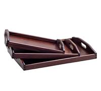 Wooden World Juego de 3 bandejas de madera que sirven cama desayuno con asas, color marrón, tres tamaños diferentes