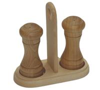 Wooden World - Soporte de madera con salero y pimentero, salero y pimentero, en polvo