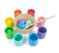 WOODENFUN Bolas de arco iris en tazas de 4,5 cm, juguete Montessori para niños pequeños, para 1, 2 y 3 años, preescolar, juegos de madera para aprender, clasificar colores y contar (8 colores)