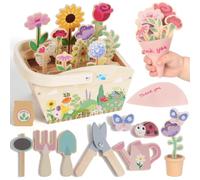 WOODENFUN Juego de jardín de flores de madera para niños, rompecabezas de flores Montessori, juguete con cesta y herramientas de jardín, juguetes educativos a partir de 3 años, regalo para niñas y