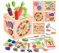 Wooderma Cubo de motricidad 10 en 1, juguete de actividad a partir de 1 año, juguete para bebé, 60 piezas de juguetes de madera para niños, Montessori Activity Center Juguetes educativos Cubo de
