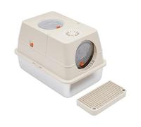 WooDerson Inodoro para gatos con tapa, caja de arena con pala para gatos de hasta 10 kg, control de olores, recipiente para arena para gatos cerrado, incluye alfombrilla de arena (caqui)