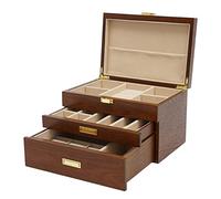 WooDerson Joyero con 2 cajones, rectangular, de tablero de densidad, material de forro de felpa, caja de joyas para anillos, pulseras, pendientes, cajón extensible (marrón)