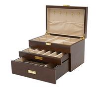 WooDerson Joyero con 2 cajones, rectangular, de tablero de densidad, material de forro de felpa, caja de joyas para anillos, pulseras, pendientes, cajón extensible (nogal negro)