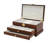 WooDerson Joyero con 2 cajones, rectangular, de tablero de densidad, material de forro de felpa, caja de joyas para anillos, pulseras, pendientes, cajón extensible (marrón oscuro)