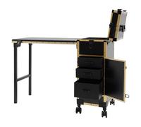 WooDerson Maletín de maquillaje de viaje, maletín de maquillaje grande, maletín profesional extensible con cerradura, con ruedas, espejo/cajones para maquilladores profesionales, negro/dorado, moderno