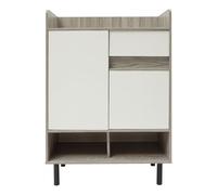 WooDerson Zapatero con puertas, zapatero independiente con cajón, pie zapatero para pasillo, salón, dormitorio, 60 x 32 x 90 cm (color blanco + pino)