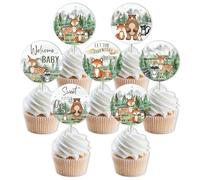 Woodland Adventure Baby Shower Decoraciones 24 piezas Let the Adventure Begin Baby Shower Cupcake Toppers for Nature Theme Mountain Forest Animal Adventure Awaits Baby Shower Party Supplies