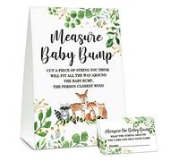 Woodland Animal Measure The Baby Bump Baby Shower Game Set,Safari Theme How Big Is Mommy's Belly Baby Shower Party Game Supplies-1 Sign and 50 Cards-C02