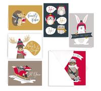 Woodland Animals Holiday Cards / 36 Cards With White Envelopes Pack / 6 Winter Forest Animal Designs/Cheerful Seasonal Verses Inside / 4 5/8