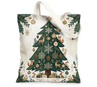 Woodland - Bolsa de lona para árbol de Navidad, 13 x 15 pulgadas | Animales del bosque, tema del bosque, piñas, copos de nieve, vegetación de invierno, bolsa reutilizable