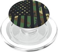 Woodland Camo American Flag July 4 Memorial Day Veterans PopSockets PopGrip para MagSafe