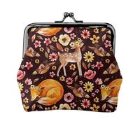 Woodland Creatures - Monedero floral con cierre de beso, monedero pequeño de piel sintética para mujer