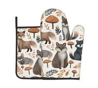 Woodland - Juego de 2 manoplas de horno y soporte para ollas, resistentes al calor, antideslizantes, guantes de cocina y almohadilla para hornear, cocinar, asar a la parrilla