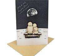 Woodland Mail Tarjeta de felicitación especial de amor con elementos de madera - Te amo hasta la luna y de regreso - para padres, hijos, pareja, cónyuge, amigos