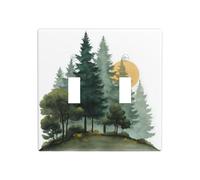 Woodland Pine Trees with A Sun - Placa de pared para interruptor de pared, tamaño estándar, 11,4 x 11,4 cm