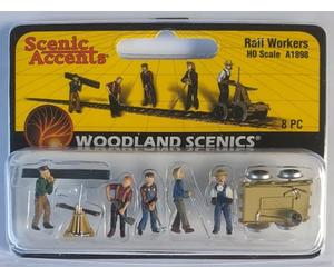 Woodland Scenics HO Scale Scenic Accents Figures/People Rail Workers/Handcar (5) by