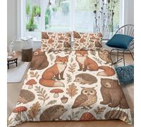 Woodland Wildlife Funda Edredon Juego de Ropa de Cama de 3 Piezas Impresión 3D Cierre de Woodland Wildlife Funda de Edredón Funda de Almohada a Juego Suave for Ancianos Super King（260x220cm）