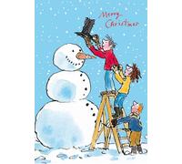 Woodmansterne - Ilustraciones festivas de Quentin Blake, paquete de 5 tarjetas de Navidad y Feliz Año Nuevo, ecológicas, acabado brillante de alta calidad (Decorando el muñeco de nieve)