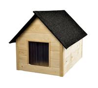 Woodok XL - Nicho para perros de madera con aislamiento, para montar y pintar, para perros de hasta 20 kg, resistente a la intemperie, con techo de betún con cortina, color roble impregnado en blanco