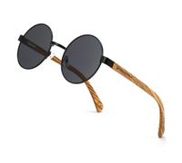 WOODONLY Gafas de Sol Polarizadas Redondas de Madera - Gafas de Sol con Montura Metálica para Hombre y Mujer Regalos Perfectos (Negro)