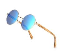 WOODONLY Gafas de Sol Polarizadas Redondas de Madera - Gafas de Sol con Montura Metálica para Hombre y Mujer Regalos Perfectos (Azul)