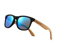 WOODONLY Gafas de SOL Retro Polarizadas de Madera - Protección UV400 Gafas Cuadradas para Hombres y Mujeres Regalos Perfectos (Azul, Cebra)