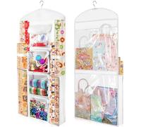 Woodoulogy Almacenamiento de papel de regalo colgante, 40 x 17 pulgadas, contenedor rojo de doble cara para envolver Navidad, organizador de rollos de manualidades Oxford