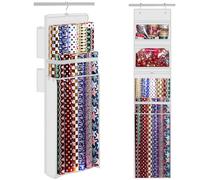 Woodoulogy Almacenamiento de papel de regalo colgante, 63 x 13 pulgadas, color Blanco, doble cara, bolsa de envoltura de Navidad, contenedor sobre la puerta