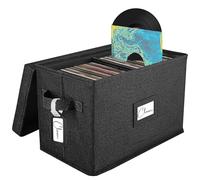 Woodoulogy Caja de almacenamiento de discos de vinilo para LP de 17.8 cm/45 RPM (negro, 1 unidad)