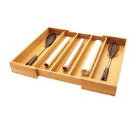 Woodquail Bandeja para Cubertería, Organizador de Cajones Expandible Ajustable, 5 Compartimentos (32,5 - 56,5 x 46 cm), Hecho de Bambú Natural
