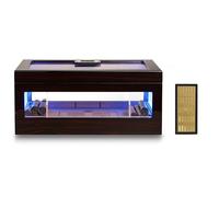Woodronic Humidificador de puros para 100 puros con luz LED, higrómetro digital, humidificador de gel de cristal, forro de cedro español y separadores acrílicos, acabado ébano brillante, regalo para