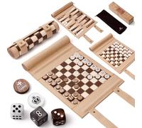 Woodronic Juego de ajedrez 3 en 1, juego de mesa de ajedrez de viaje enrollable, juego de damas de cuero de microfibra para adultos, juego de backgammon de viaje portátil con 32 piezas de madera y 5