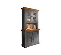 Woodroom Oslo Vitrina de Estilo Buffet, Madera de Pino Vidrio, Gris, Hoch und Schmal