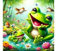 Woods Birds Frog Jigsaw Puzzle 500 Pieces 45x45cm/18x18inch, Difficult Jigsaw Puzzles for Adults 500, Beautiful Art Work, Great Festive Puzzle Gift for Men/Women