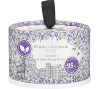 Woods of Windsor Talco perfumado con lavanda, polvos florales para espolvorear con borlas, polvos perfumados para mujeres que ayudan a controlar el olor y las rozaduras, aroma a lavanda, 100g.
