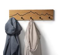 WOODS Perchero de madera de roble con diseño de montaña, hecho a mano en Baviera, perchero de madera, perchero de pared para pasillo y baño (ganchos negros, 85 cm (7 ganchos)