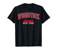 Woodstock New York Settled 1770 - Letras Rojas arqueadas Camiseta