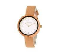 woodwear Reloj de madera para mujer, ultraligero y elegante, caja de madera sostenible con correa de piel auténtica, modelo White Dawn, Blue Haze, Desert Bloom (beige, marrón)