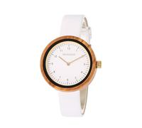 woodwear Reloj de madera para mujer, ultraligero y elegante, caja de madera sostenible con correa de piel auténtica, modelo White Dawn, Blue Haze, Desert Bloom (beige, blanco)