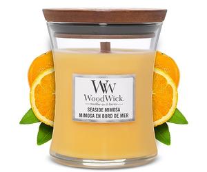 Woodwick Costa Mimosa Vela aromática en Tarro Medio, Color Rojo, Amarillo, 9.9x9.5x11.6 cm