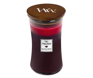 WoodWick Hourglass Trilogy Vela perfumada mecha crepitante | Bayas maduras | Hasta 130 horas de duración