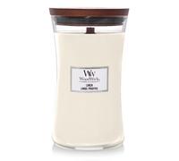 WoodWick Vela perfumada Linen – mecha de madera, reloj de arena grande, 609,5 g, ropa limpia