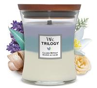 WoodWick Trilogy vela perfumada mediana en forma de reloj de arena con Pluswick Innovation, Retiro de paz