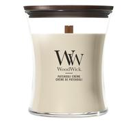 WoodWick Vela Perfumada con Mecha Crepitante | Vela Mediana en Forma de Reloj de Arena Patchouli Crème | Velas de Larga Duración: Hasta 60 Horas | Regalos Perfectos para Mujeres