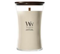 WoodWick Vela Perfumada con Mecha Crepitante | Vela Grande en Forma de Reloj de Arena Patchouli Crème | Velas de Larga Duración: Hasta 130 Horas | Regalos Perfectos para Mujeres