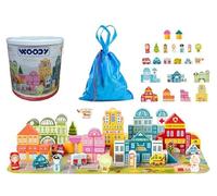 Woody Juego de bloques de construcción de madera, 115 piezas en cubo